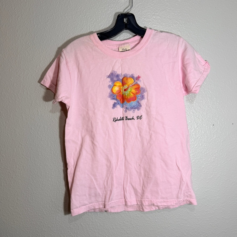Lady Comfort Colors Rehoboth Beach DE Hibiscus Graphic T-Shirt Pink Small